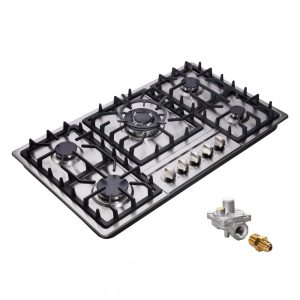 Cooktop a gás 86cm Deli-mate inox 5 queimadores selados 42718BTU dual fuel GN/GLP acendimento elétrico 110V