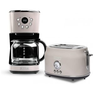 Conjunto cafeteira elétrica 12 xícaras e torradeira 2 fatias Haden Dorset bege cromado 1000W 110V