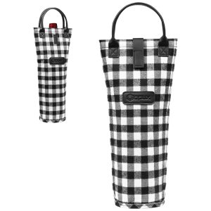 Porta-Garrafa Térmico OPUX para 1 Garrafa de Vinho Transporte Isolado para Piquenique e Praia Elegante Presente para Amantes de Vinho - Xadrez
