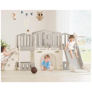 Escorregador 9 em 1 XJD Escorregador para Bebês a Partir de 1 Ano Playground com Cesta de Basquete Para Interior e Exterior (Cinza) para Crianças