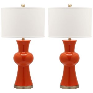 Abajur Luminária de Mesa em Cerâmica Estilo Tradicional com 76 cm de Altura para Quarto Sala de Estar e Escritório 2 Un 110V 100W Safavieh Laranja