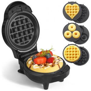 Mini Waffles Maker com 6 Placas Removíveis 3 em 1 Pequeno Fabricante de Waffle Mini Waffle Waffle em Forma de Coração Donut UVFAST