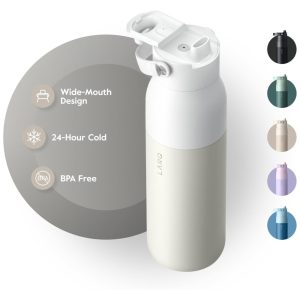 Garrafa Térmica para Água 1L em Aço Inoxidável com Alça de Silicone Embutida e sem BPA LARQ Bottle Swig Top Branca