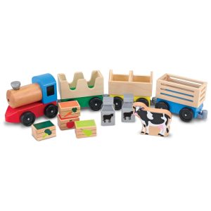 Kit de Trem de Fazenda Infantil de Madeira com 3 Vagões Interligados para Crianças Acima de 3 Anos Melissa & Doug