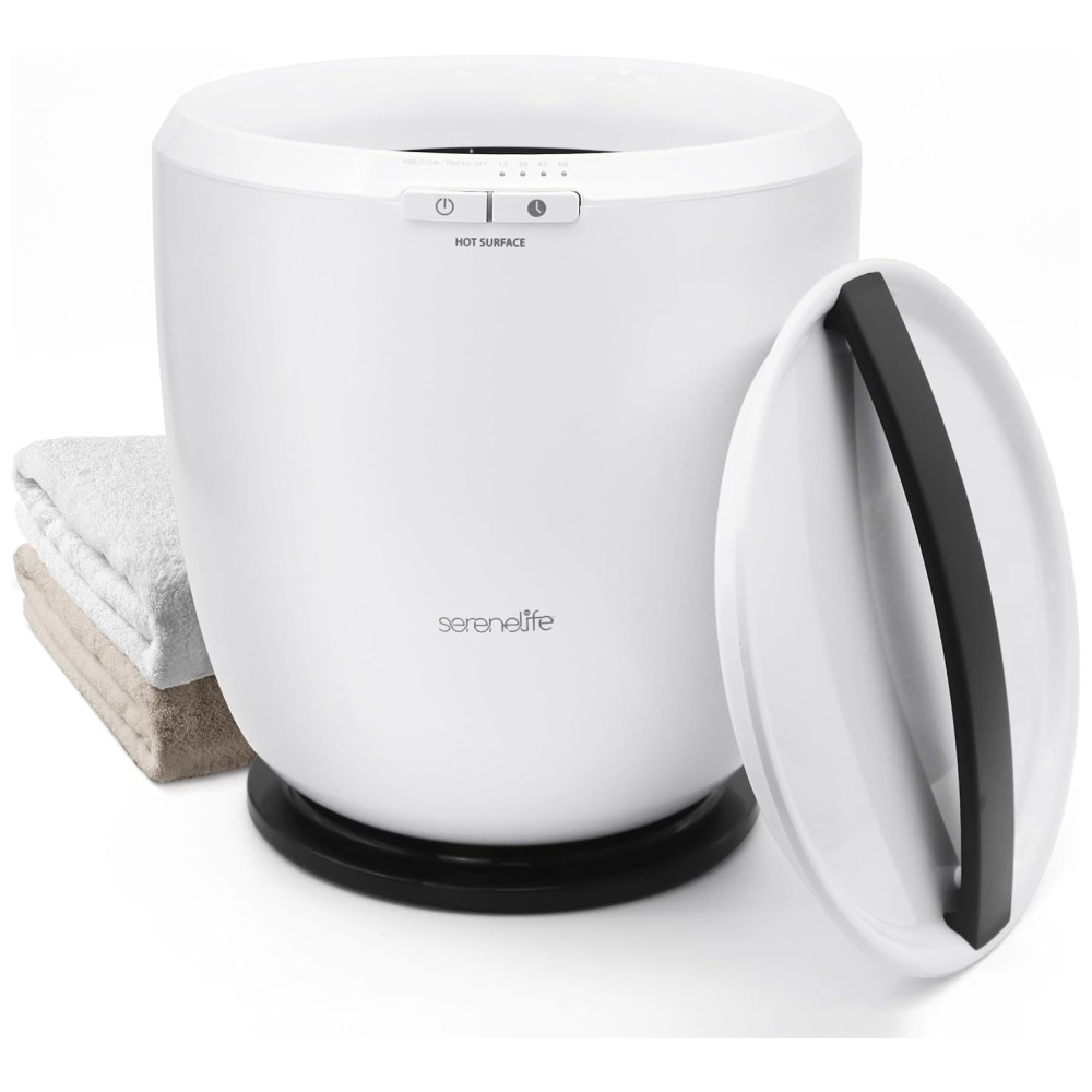 Aquecedor de Toalha Elétrico com Fragrância Personalizada Desligamento Automático para 1 Toalha Grande ou Roupão 110V 210W SereneLife Branco e Preto