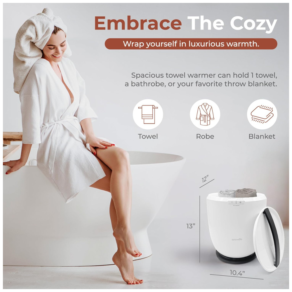 Aquecedor de Toalha Elétrico com Fragrância Personalizada Desligamento Automático para 1 Toalha Grande ou Roupão 110V 210W SereneLife Branco e Preto - Imagem 2