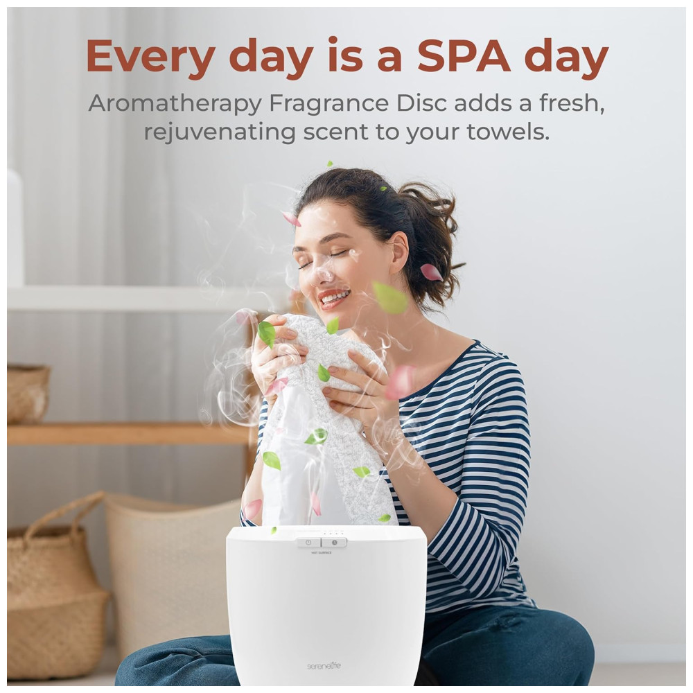 Aquecedor de Toalha Elétrico com Fragrância Personalizada Desligamento Automático para 1 Toalha Grande ou Roupão 110V 210W SereneLife Branco e Preto - Imagem 3