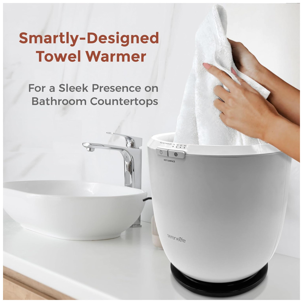 Aquecedor de Toalha Elétrico com Fragrância Personalizada Desligamento Automático para 1 Toalha Grande ou Roupão 110V 210W SereneLife Branco e Preto - Imagem 6
