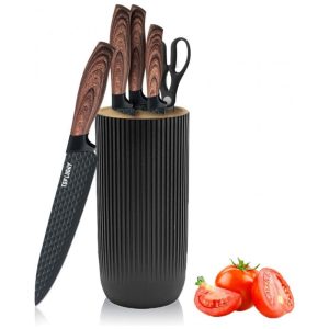 Conjunto de Facas com Bloco de Bancada e Cabo Ergonômico 6 Peças Wiztoynia Preto