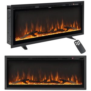 Lareira Elétrica de Embutir A44x106L cm com Controle Remoto Cor e Brilho Ajustáveis 110V 1500W Tangkula Preta