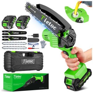 Mini Motosserra Elétrica Portátil Movida a Bateria 21V 880W Tietoc Verde