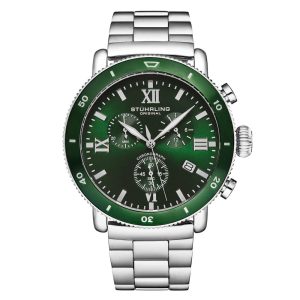Relgio de pulso masculino Crongrafo DualMode 4040 de 48mm com mostrador verde Stuhrling