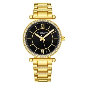 Relgio Aria 3905 Clssico 36mm com Mostrador Preto Pulseira e Fivela em Ao Inoxidvel Dourado - Stuhrling