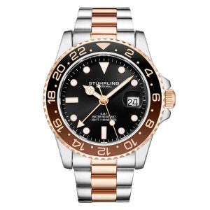 Relógio Meridian 3965 42mm Mostrador Preto Pulseira de aço Inoxidável Rosa Stuhrling