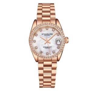 Relgio feminino Lineage 3936 com mostrador prateado e pulseira de ao inoxidvel rosa - Stuhrling