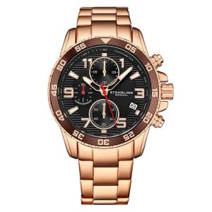 Relgio Crongrafo Concorso 3957 de 40mm com Mostrador Preto e Pulseira de Ao Inoxidvel Rosa - Stuhrling