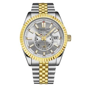 Relógio automático Datemaster Swiss 1020 com 42mm design clássico mostrador prateado pulseira prateada e dourada e moldura dourada.