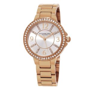 Relógio feminino Allure 480 35mm com mostrador prateado e pulseira de aço inoxidável rosa.