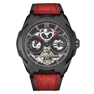 Relógio Automático Navigator 46mm Dual Time com Mostrador Preto e Pulseira Vermelha - Stuhrling