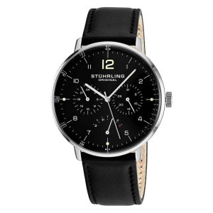 Relógio de pulso masculino Vitesse Larvotto 733 com cronógrafo mostrador preto e pulseira de couro preta Stuhrling