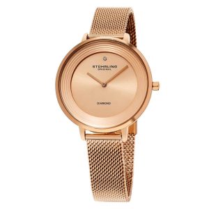 Relógio Feminino Clássico Sinfonia 589 37mm com Mostrador Rosa e Pulseira em Ao Inoxidvel Rosa.Stuhrling
