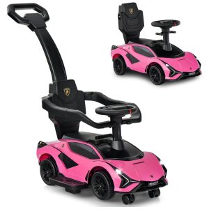 Carrinho de Passeio Infantil 3 em 1 com Alça Música USB Farol e Compartimento Sob o Assento para Crianças de 1 a 5 Anos INFANS Rosa