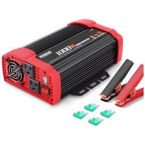 Inversor de Potência 1000W 12V DC para AC 2 Tomadas USB 110v NDDI 5 Vermelho