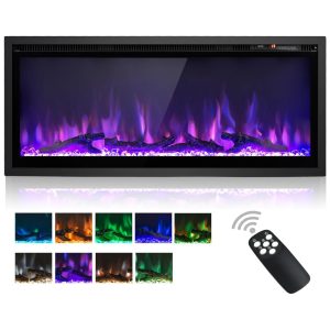 Lareira Elétrica de Embutir A44x106L com Termostato 9 Cores de Chamas Controle Remoto e Temporizador 110V 1500W ORALNER Preta