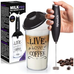 Espumador de Leite Elétrico Portátil Capacidade 300 mL Aço Inox 110v POWERLIX Preto