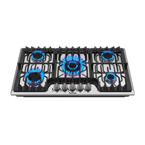 Cooktop a gás 91cm TOPWISH inox 5 queimadores alta potência 41800BTU conversível GN/GLP acendimento elétrico 110V