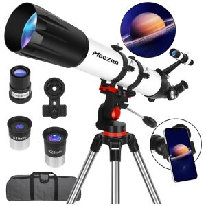 Telescópio Potente para Adultos Profissional 90mm Diâmetro e 800mm para Iniciantes em Astronomia Totalmente Revestido com Montagem AZ MEEZAA.