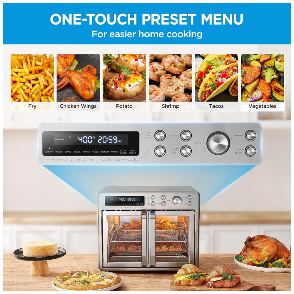 Forno e Fritadeira Elétrica Midea Flexify 10 em 1 25L Air Fryer com Portas French Door 25% mais rápido 90% menos óleo aço inox cozinha - Imagem 8