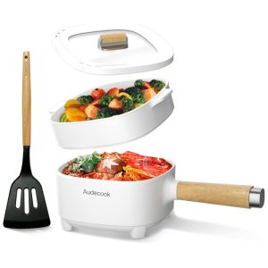 Panela Elétrica Audecook Hot Pot 2L c/ Revestimento Cerâmico Antiaderente Frigideira 20cm Fogareiro Portátil p/ Ramen Bife Arroz Aveia