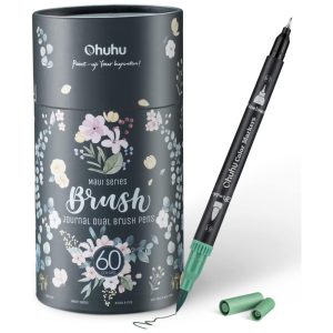 Conjunto de Canetas Artisticas 60 Cores com Pontas Duplas Pincel Fino à Base de Água para Crianças e Adultos Ohuhu Preta