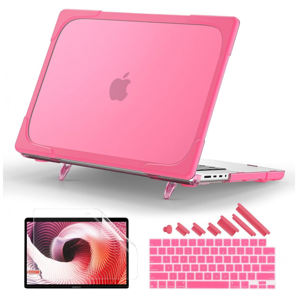 Capa Rígida Batianda MacBook Pro 16" Rosa – Modelos A3403 A3186 A2991 A2780 A2485 com Suporte Dobrável