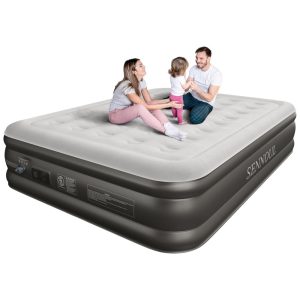 Colchão de Ar Queen com Bomba Interna Aprimorada - Infla e esvazia em 2 Min Suporte 295kg Super Confortável e Resistente a Perfurações