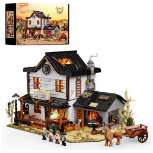 Conjunto de blocos de montar Lumibricks Old West Blacksmith com iluminação LED forja Velho Oeste clássica 2042 peças
