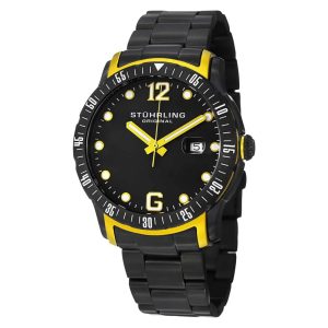 Relógio de pulso Trofu 421 45mm com mostrador preto e acabamento PVD preto fivela de aço inoxidável Stuhrling.