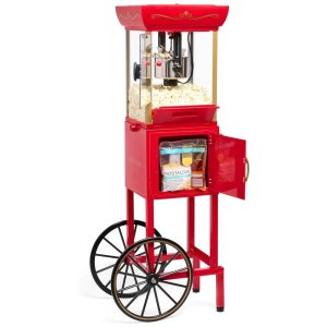 Máquina de Pipoca Nostalgia com Carrinho Panela de 70 g faz até 24 L de Pipoca. Estilo Vintage de Cinema Ideal para Sessões em Casa. Cor Vermelha.