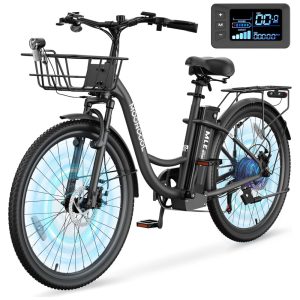 Bicicleta Elétrica para Adultos com Motor 700W Pico Quadro em Alumínio 6061 Bateria Removível 36V 104Ah Autonomia de até 64 km 7 Marchas Tela LCD Colorida Certificação UL2849 Preto Sable