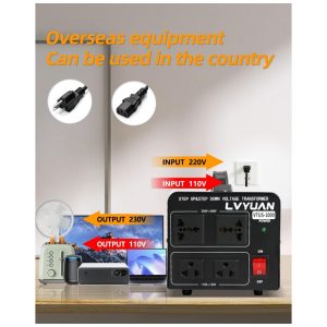 Transformador Conversor de Voltagem LVYUAN 1000W Preto Step Up/Down 110-120V/220-240V com 2 Tomadas US e 2 Universais VTUS-1000 110V