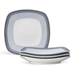 Conjunto de Pratos para Salada e Sobremesa com 4 Peças Formato Quadrado Material de Porcelana e Designer Moderno Noritake G017-588D Colorido