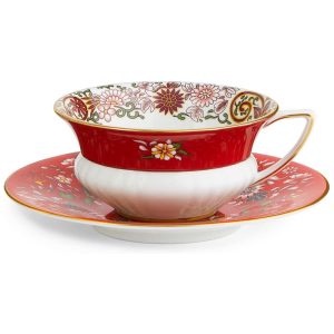 Xícara e Pires Elegância e Sofisticação em Sua Mesa com Capacidade de 150mL e Material de Porcelana Wedgwood Branco e Vermelho