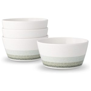 Conjunto de Tigelas 740mL com 4 Peças Material de Porcelana e Formato Redondo Noritake G037-500D Branco e Verde