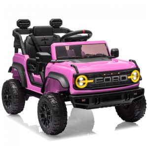 Carro Elétrico Infantil 12V Ford Bronco 1 Assento com Controle Remoto Suspensão nas 4 Rodas Música via Bluetooth First Ride On Rosa