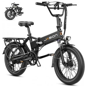 Bicicleta elétrica dobrável Jasion EB7 preto meia-noite pneus 20x3 motor até 1200W bateria 48V 10Ah 7 marchas suspensão dupla e voltagem 110V
