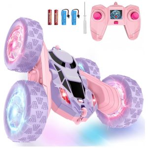 Carrinho de controle remoto STEM Hamdol Glow Dream dupla face rosa e roxo com luzes LED e giros 360°