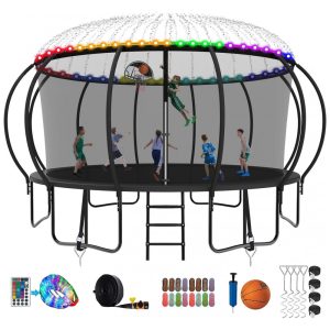 Cama Elastica Capacidade até 635 kg com Luz LED e Cesta de Basquete SKYUP Preto