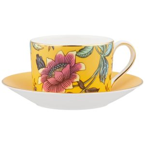 Xícara e Pires Elegância e Sofisticação em Sua Mesa com Capacidade de 150mL e Material de Porcelana Wedgwood Branco e Amarelo