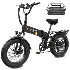 Bicicleta elétrica dobrável Jasion Hunter Pro preto anoitecer pneu grosso 20" motor 1000W pico 1800W bateria 48V 15Ah até 128 km 110V